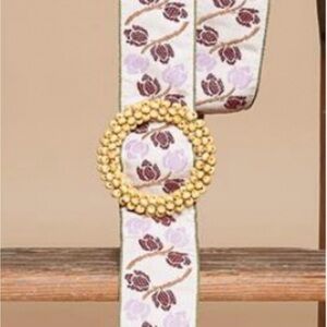 Floral Embroidered Belt with Gold Buckle